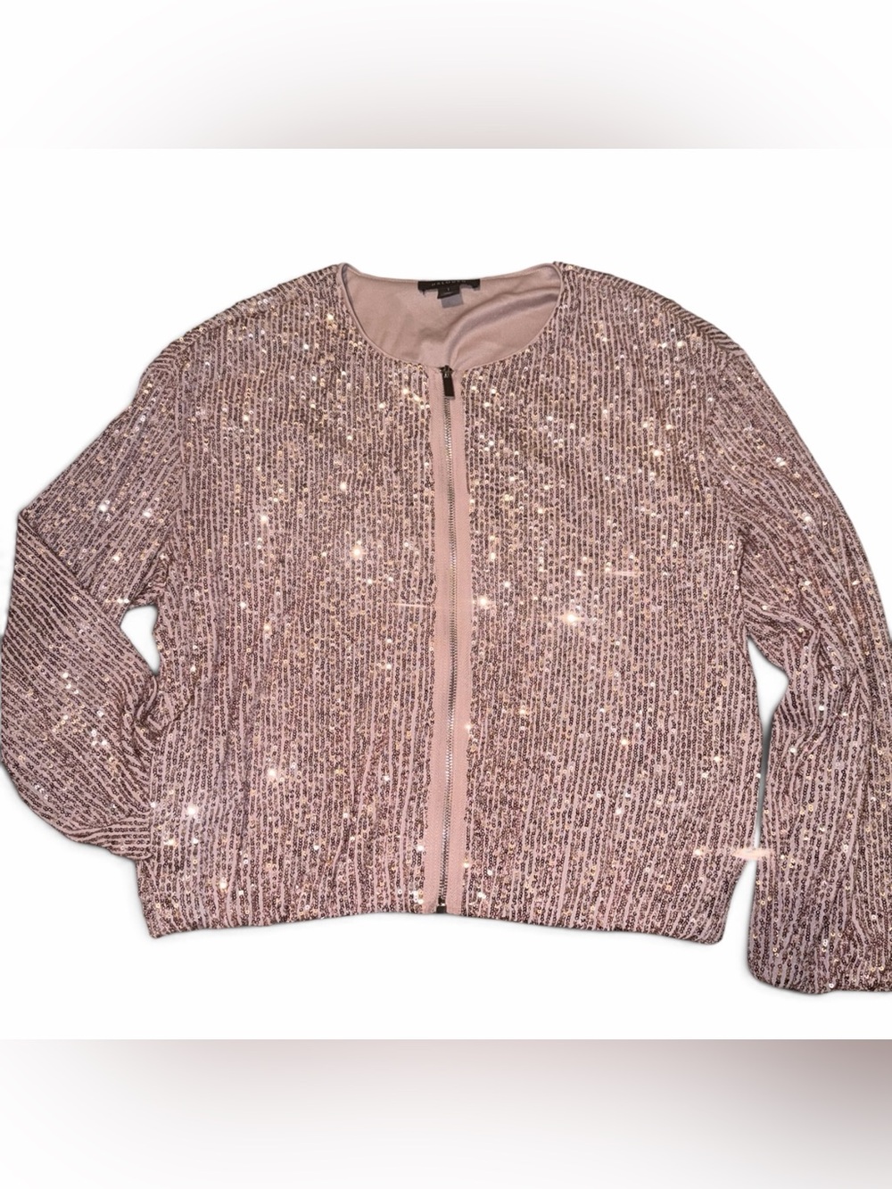 Halogen Rose Sequin Zip-Front Bomber Jacket